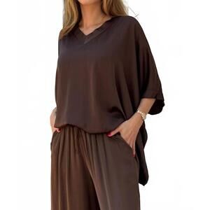 NEW MARISIMA solid satin blouse in brown